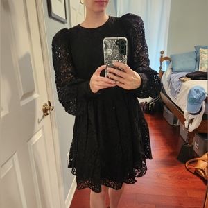 Black Lace Long Sleeve Mini Dress